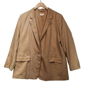 Loft Womens One Button Blazer Jacket Size 14 Tan Neutral Classic Business Pocket
